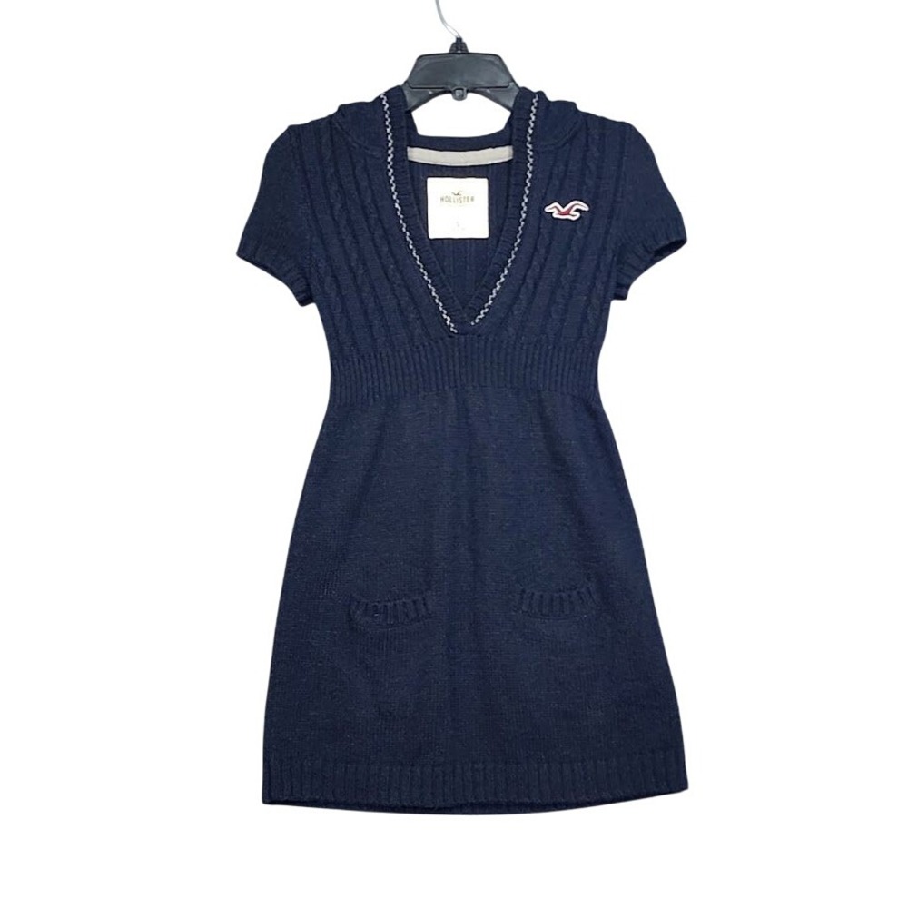 Hollister California Cable Knit Sweater‎ Dress V Neck Short Sleeve Hoodie Small